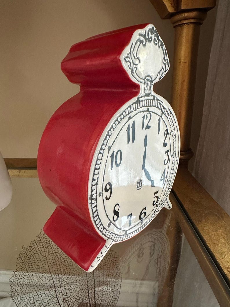 Anthropologie Tick Tock Clock MOLLY HATCH Red Ceramic, White Face image 8