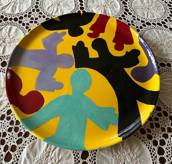 Vintage Cyclamen Pottery Julie Sanders Platter 14” CHIPPED 1986
