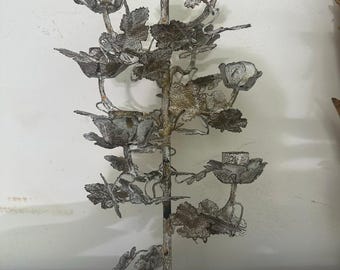 Anthropologie candleholder tole candelabra metal distressed 6 arm floral branch centerpiece 15” distressed