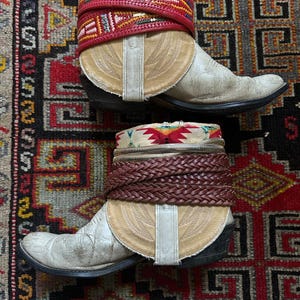 Upsicled cowboy boots boho bohemian booties feather reworked sz 8 free people ivory western rare unique leather reworked one of a kind woman image 2