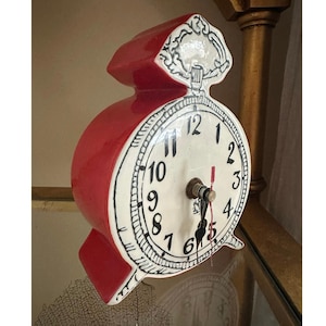 Anthropologie Tick Tock Clock MOLLY HATCH Red Ceramic, White Face image 1
