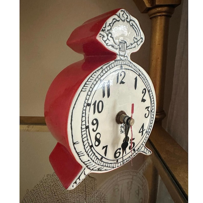 Anthropologie Tick Tock Clock MOLLY HATCH Red Ceramic, White Face image 1