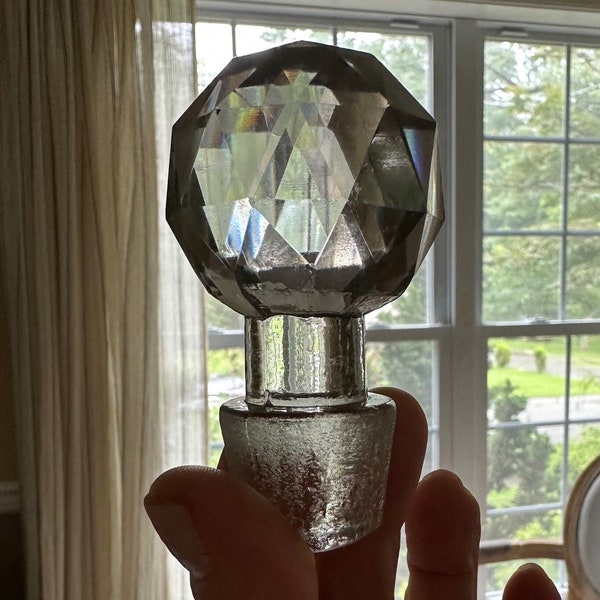 Vintage Large Heavy Crystal Cut Glass Ball Round Decanter Stopper 3"