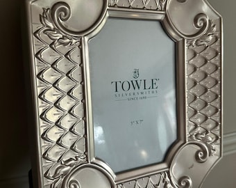Vintage silver plate photo frame by Towle Silversmiths ornate metal 5x7” scale pattern table top decor