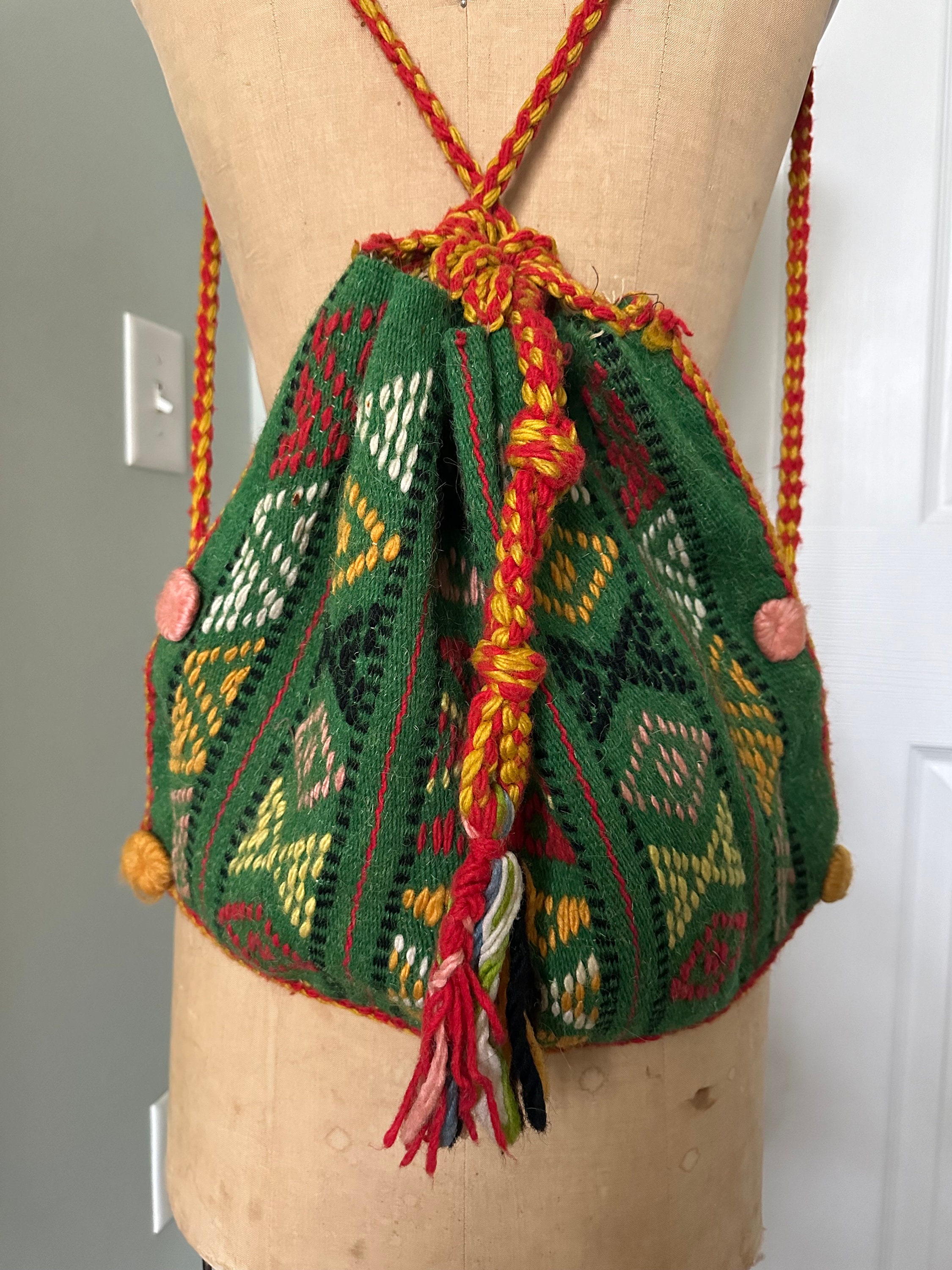 Vintage Wool Backpack Woven BOHO Ethnic Hippie Shoulder Tote  display picture 1