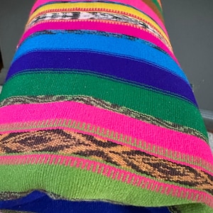 Vintage Mexican Saltillo Serape Blanket Southwest Rug striped folk art  98 x 36&quot;
