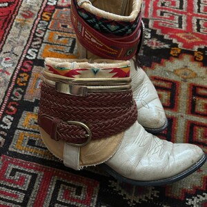 Upsicled cowboy boots boho bohemian booties feather reworked sz 8 free people ivory western rare unique leather reworked one of a kind woman image 13