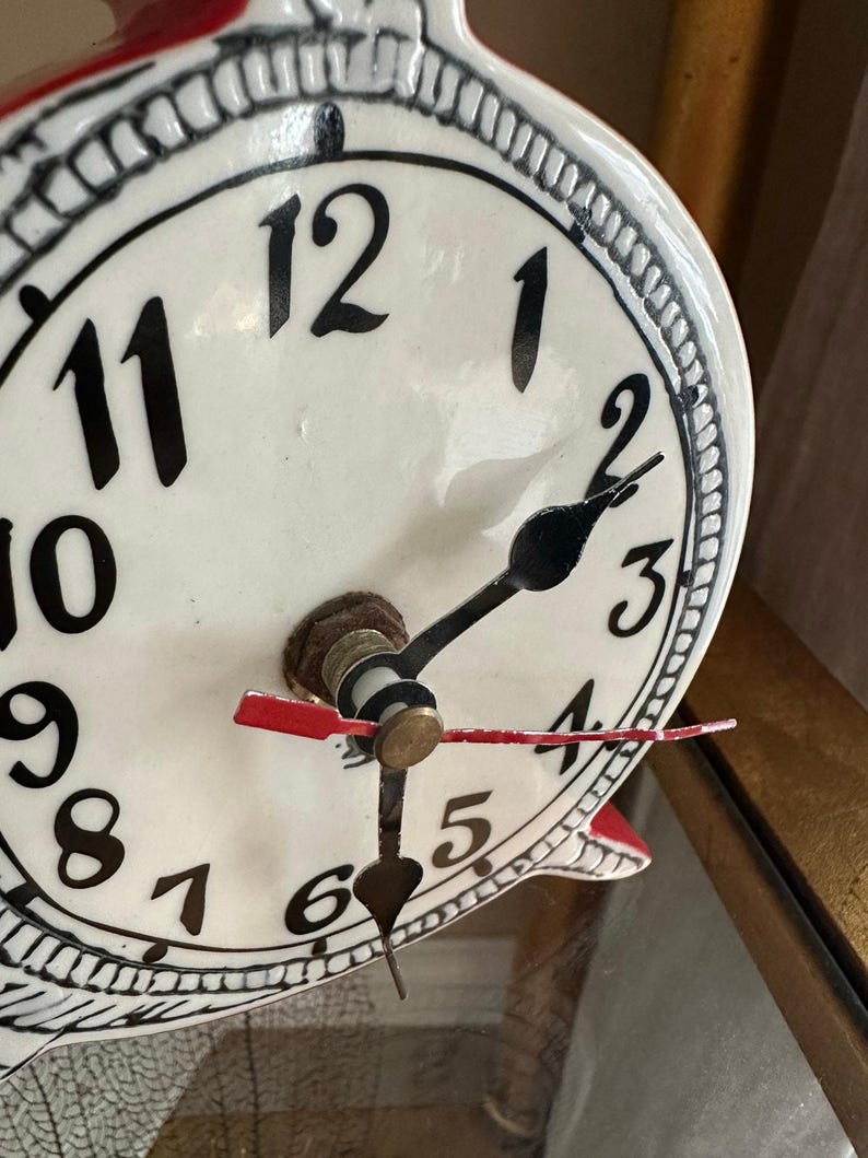 Anthropologie Tick Tock Clock MOLLY HATCH Red Ceramic, White Face image 3