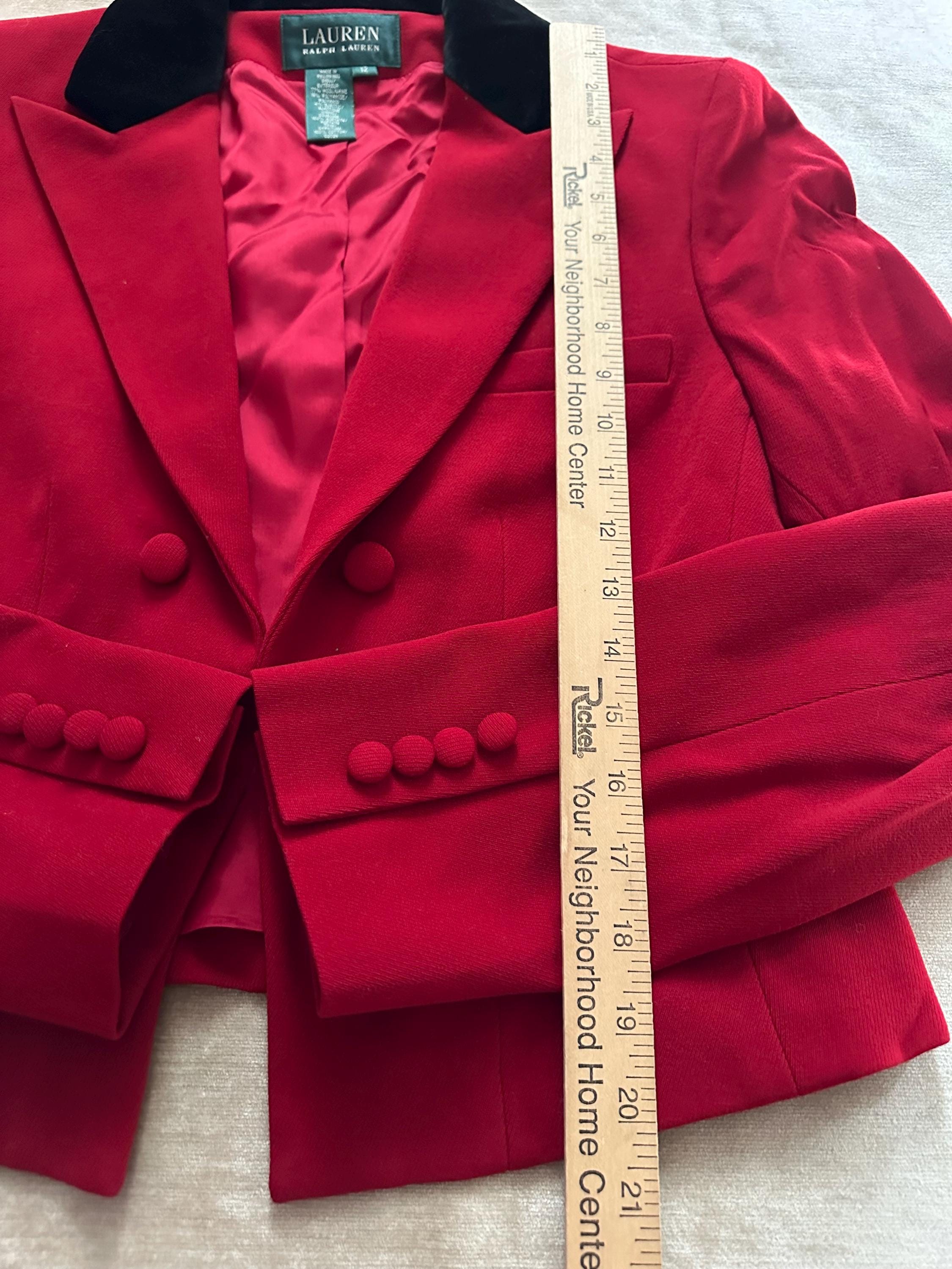 VTG Ralph Lauren Women's Equestrian Blazer Red Velvet Collar Riding Jacket Size 12