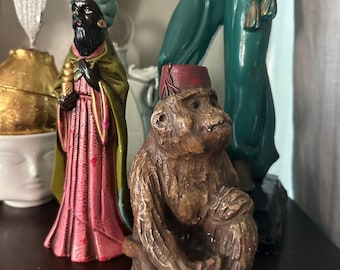 Vintage Gargoyles Studio chalkware monkey candle holder gothic chinoserie 7” Hollywood regency