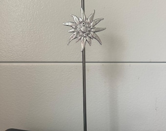 Vintage metal pillar candle holder Birth& Gramm German/Austrian Edelweiss flower