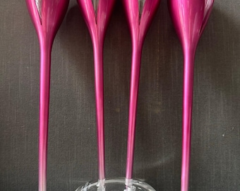 Moet & Chandon 4 Pink Tulip Glass Champagne Flutes lucite plastic Base set glasses unique bar decor statement