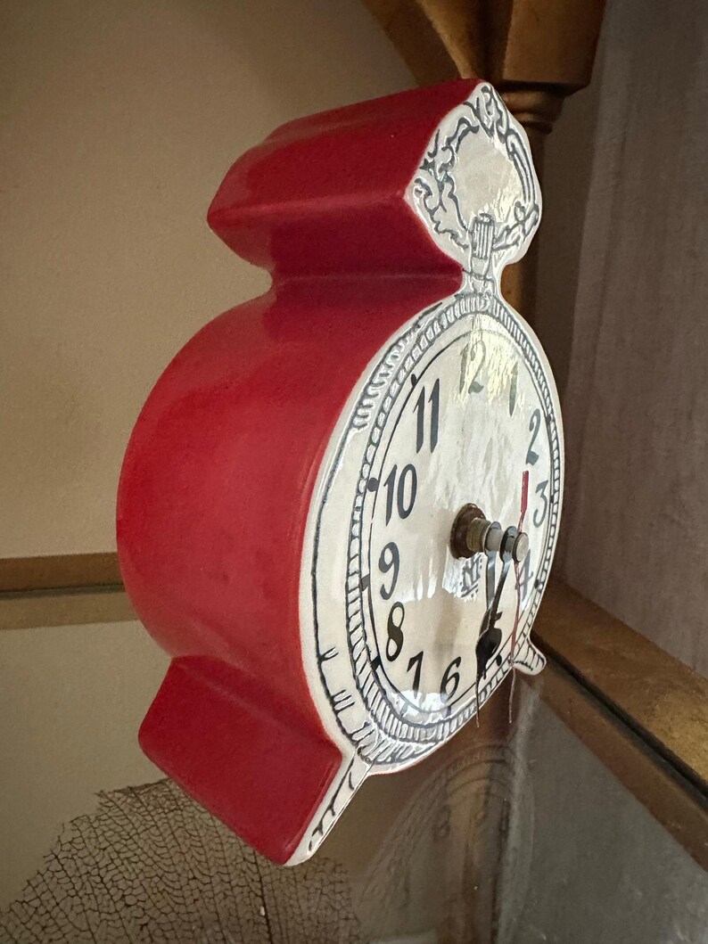 Anthropologie Tick Tock Clock MOLLY HATCH Red Ceramic, White Face image 7