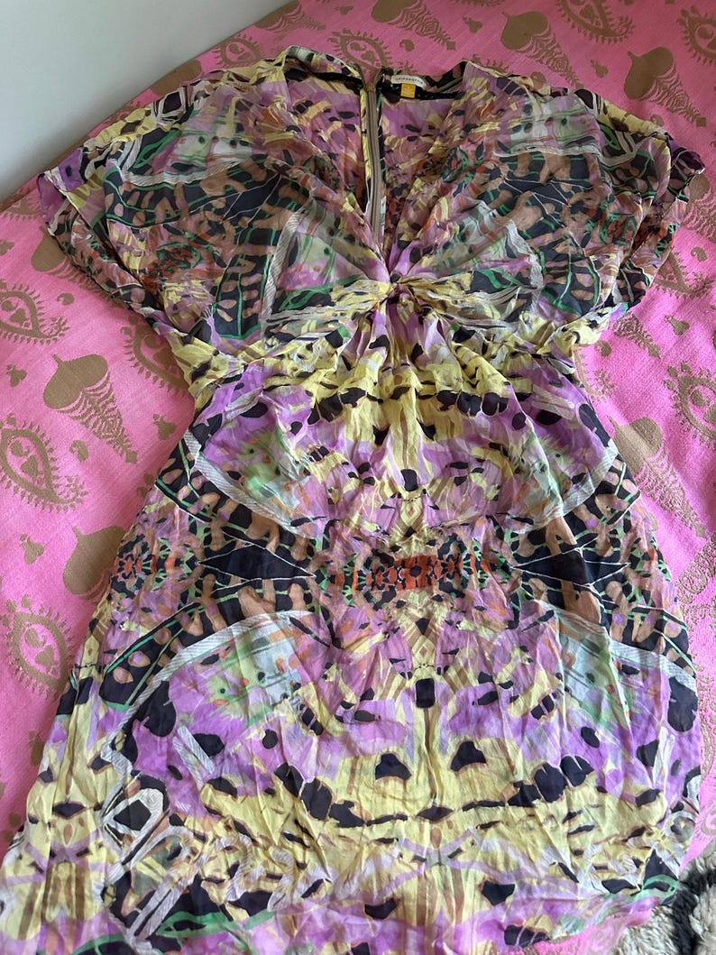 Anthropologie Leifsdottir 100% Silk Mini Dress butterfly bohemian sz 8 tie dye image 8