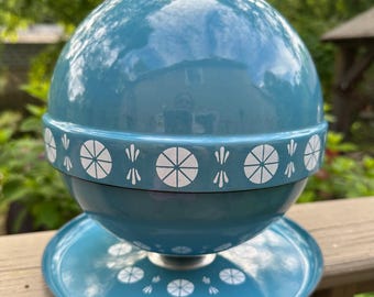 CathrineHolm Blue Enamel Fondue Pot Set MCM Norway 8" Bowl Plate