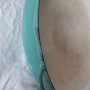 Dansk Denmark kobenstyle JHQ Enamel 13 round Pan Jens Quistgaard turquoise teal large vintage image 4