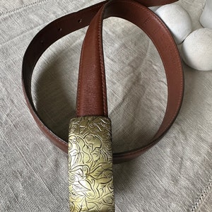 Vintage Coach Brown Leather Belt with Gold Buckle size 38/95 Vintage COACH Genuine Leather & Linen Belt Size 38/95 cm  main image 3