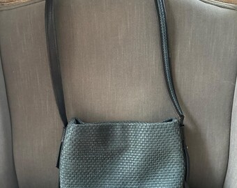 Vintage COLE HAAN Leather Woven Shoulder Bag blue Hobo crossbody