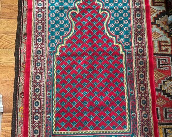 Al Madinah Prayer Carpet rug Islamic Muslim  teal gold turquoise mihrab arch