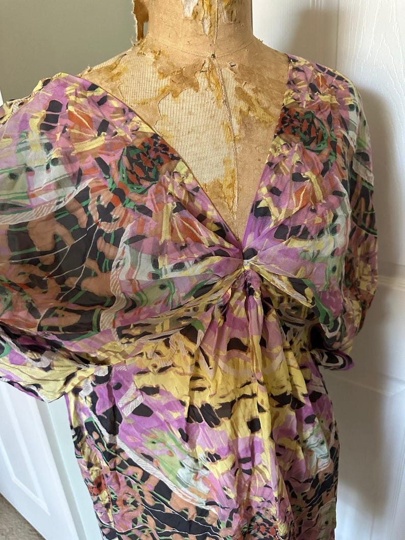 Anthropologie Leifsdottir 100% Silk Mini Dress butterfly bohemian sz 8 tie dye image 7