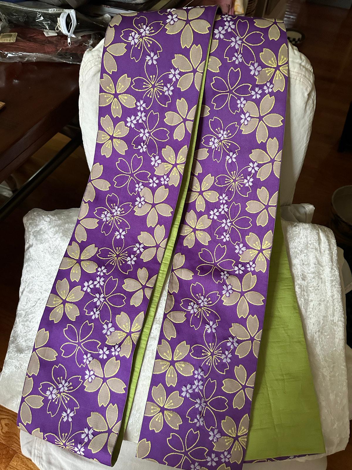 Japanese Kimono Belt Floral Purple Lime Green 6 X152 Lilac  display picture 2