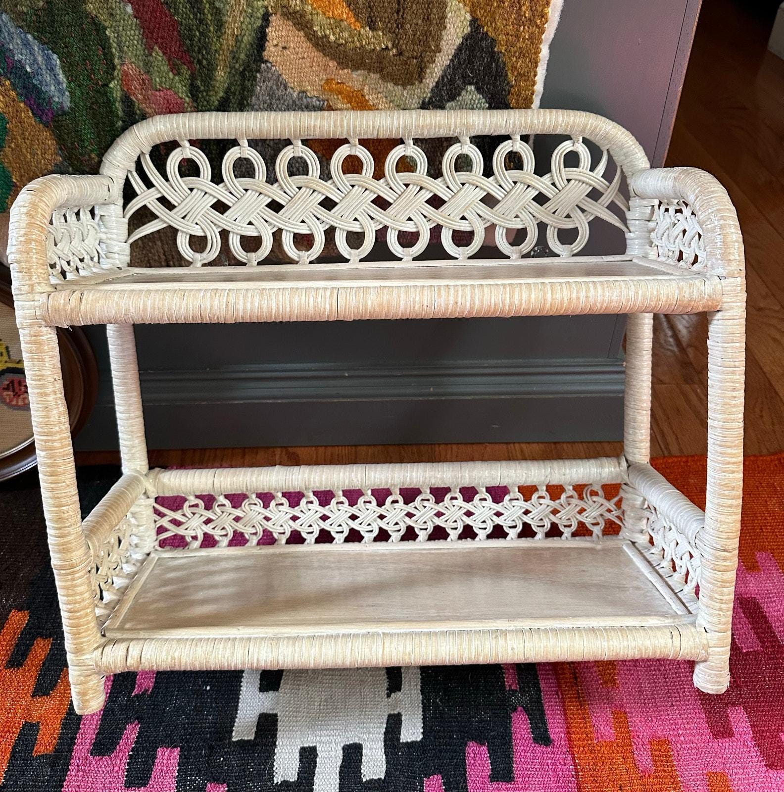 Vintage Wicker Corner Shelf - Etsy