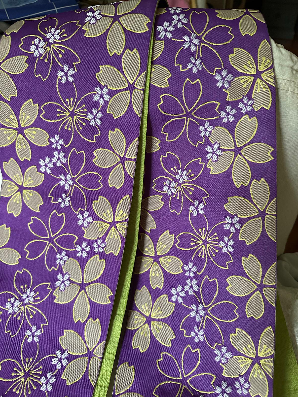 Japanese Kimono belt Floral purple lime green 12\