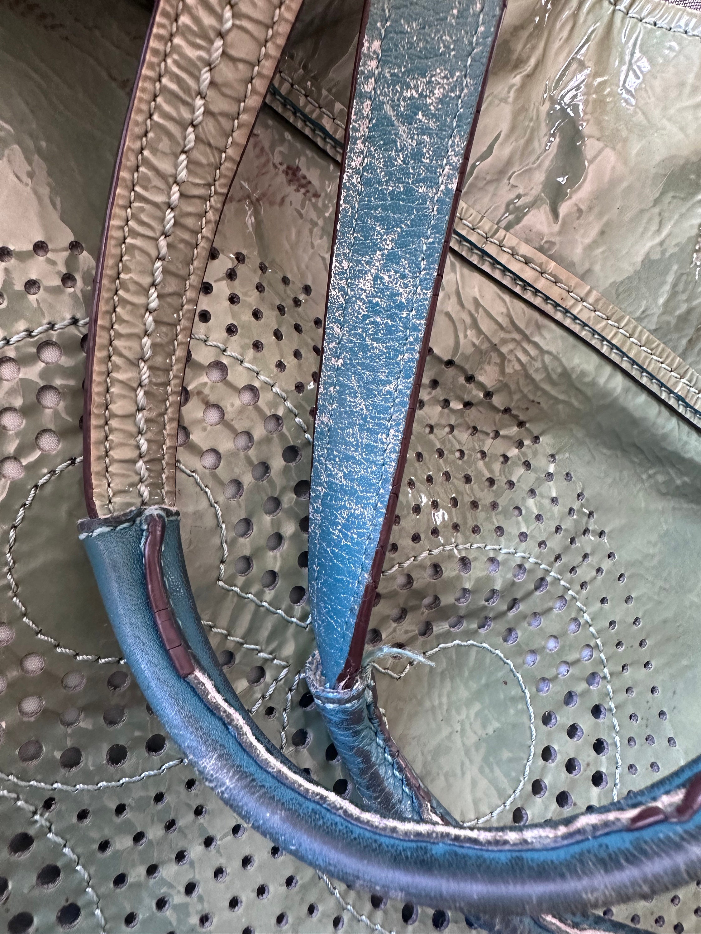 Coach Audrey Patent Leather Tote Green Teal Bag Perforated