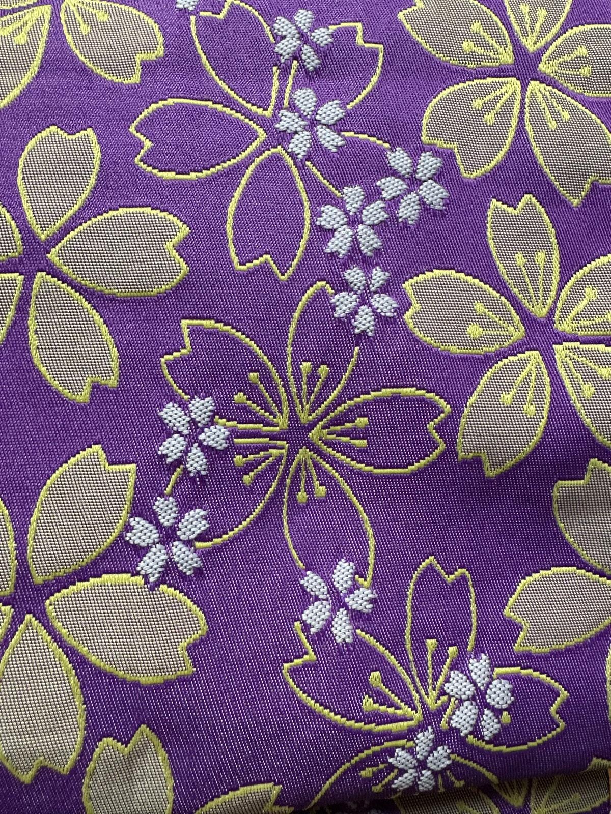 Japanese Kimono belt Floral purple lime green 12\