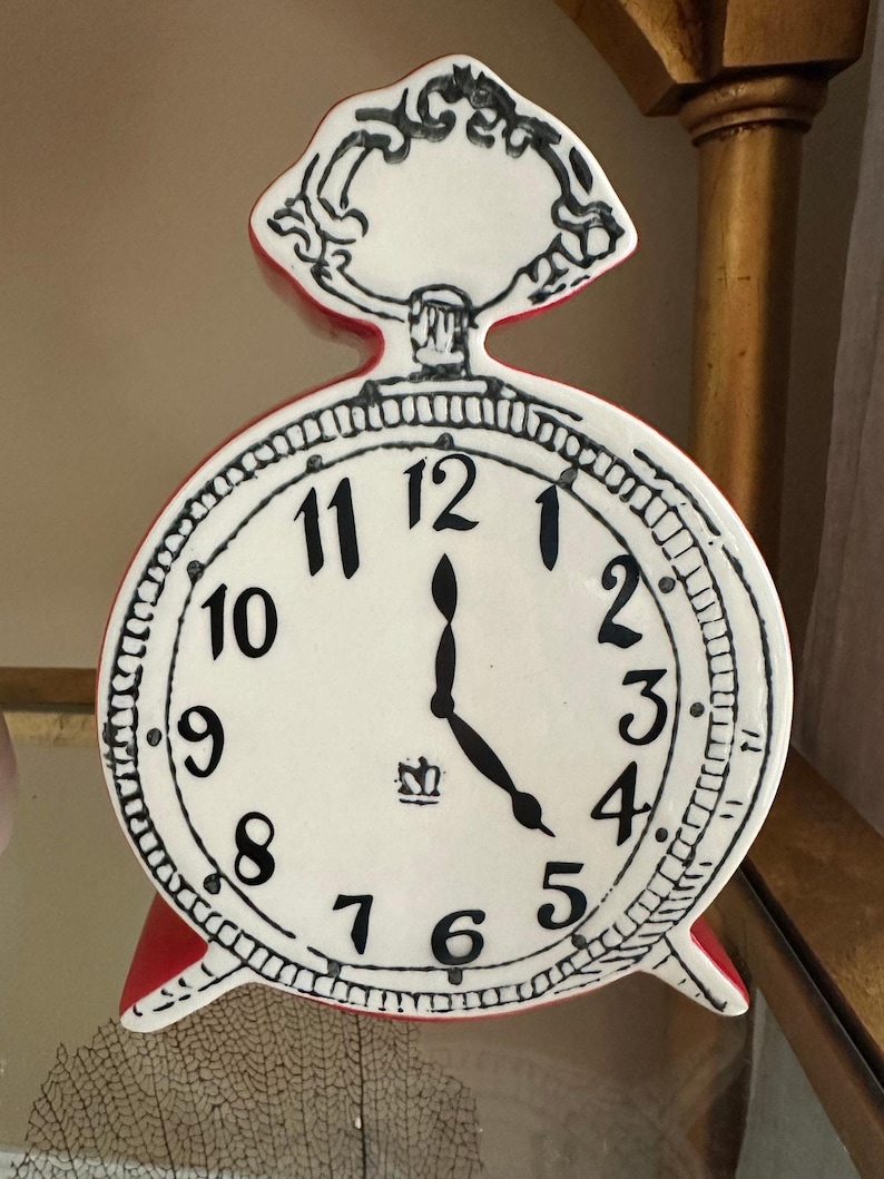 Anthropologie Tick Tock Clock MOLLY HATCH Red Ceramic, White Face image 6