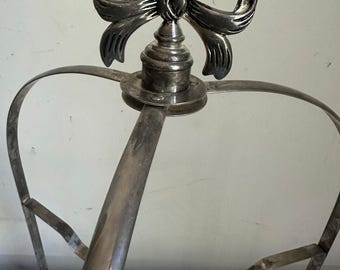 Vintage Silver bow plate Foldable Dinner serving stand 2 Tier Rack centerpiece 19x14” cute ribbon fine dining party decor