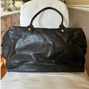 Vintage Versace leather duffle bag travel tote black gold Medusa studded 18x13x9” designer travel