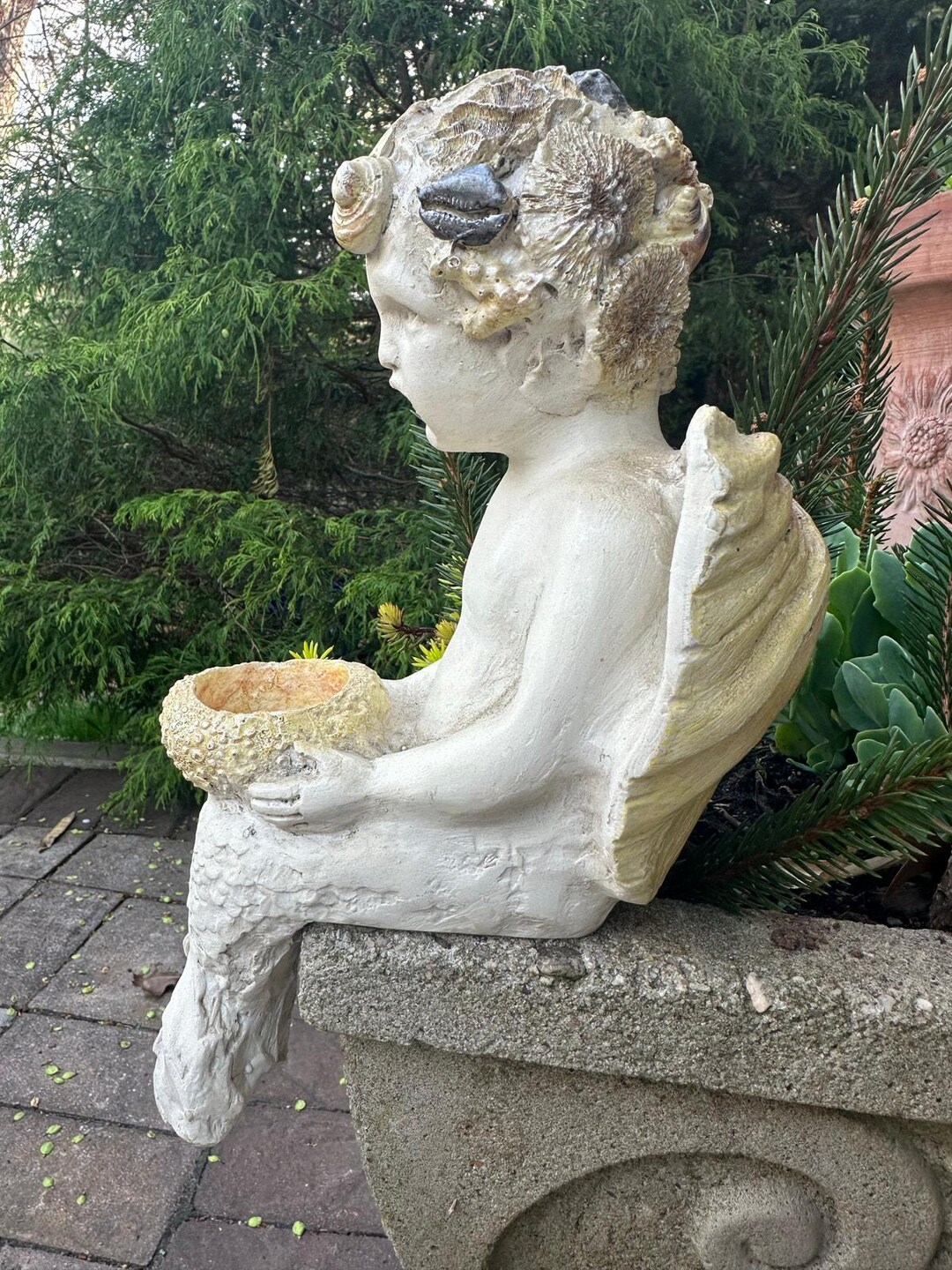 Shell Angel Statue Vintage 1999 R.shipman Mermaid Angel Cherub Shelf Sitter Candle Holder ...