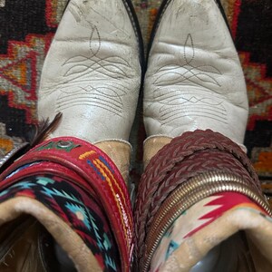 Upsicled cowboy boots boho bohemian booties feather reworked sz 8 free people ivory western rare unique leather reworked one of a kind woman image 15