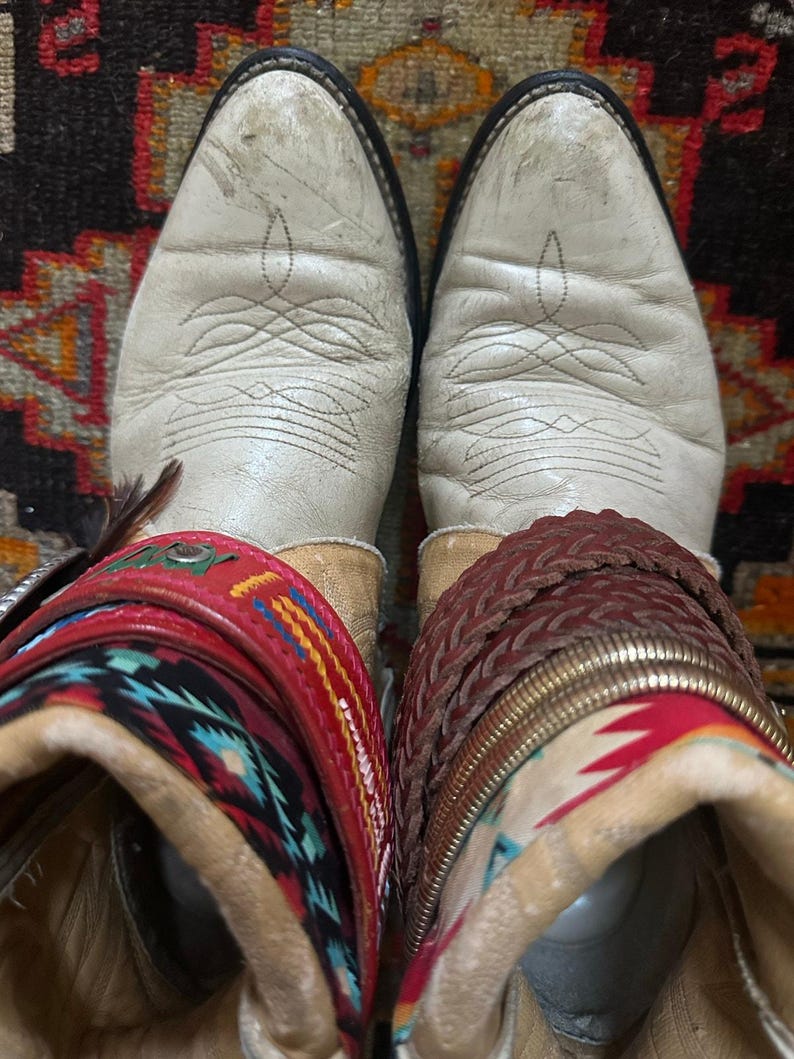Upsicled cowboy boots boho bohemian booties feather reworked sz 8 free people ivory western rare unique leather reworked one of a kind woman image 15