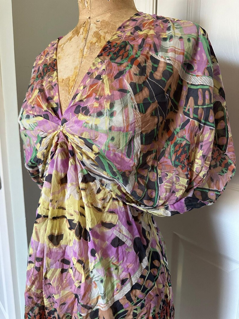 Anthropologie Leifsdottir 100% Silk Mini Dress butterfly bohemian sz 8 tie dye image 5