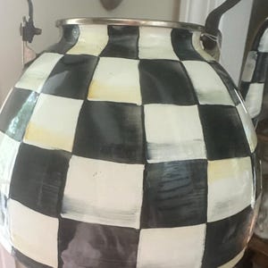 MacKenzie-Childs teapot Black & White Check MISSING Lid project decor damaged wooden handle large zdjęcie 3