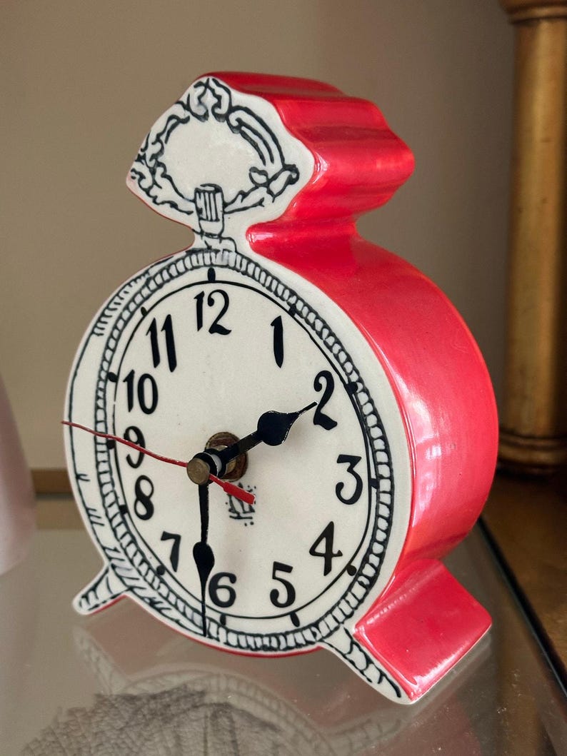 Anthropologie Tick Tock Clock MOLLY HATCH Red Ceramic, White Face image 15