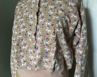 80s HORSE PRINT sweater sportific sweatshirt jumper pullover button 90s blush M