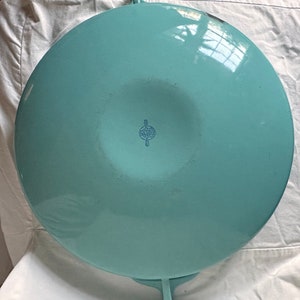 Dansk Denmark kobenstyle JHQ Enamel 13 round Pan Jens Quistgaard turquoise teal large vintage image 2