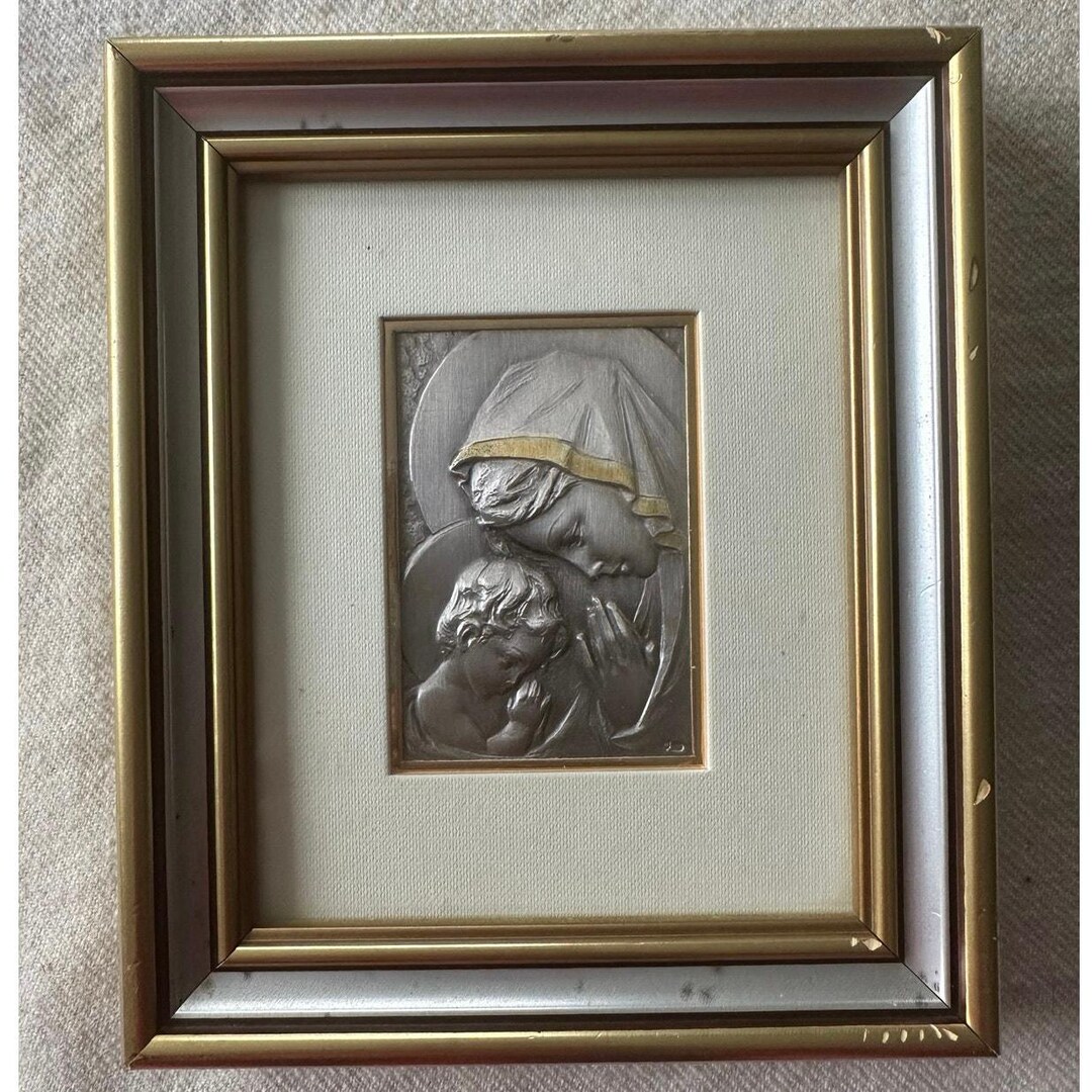 Madonna & Child Icon .925 Sterling Silver Art Wall Picture Gold Frame 7 ...