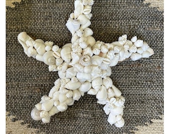 Sea Shell Star Fish Wall Plaque Coastal beach Home Decor nautical marine 15” white hanging