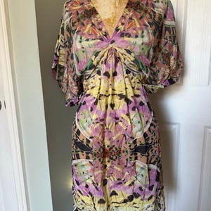 Anthropologie Leifsdottir 100% Silk Mini Dress butterfly bohemian sz 8 tie dye image 2