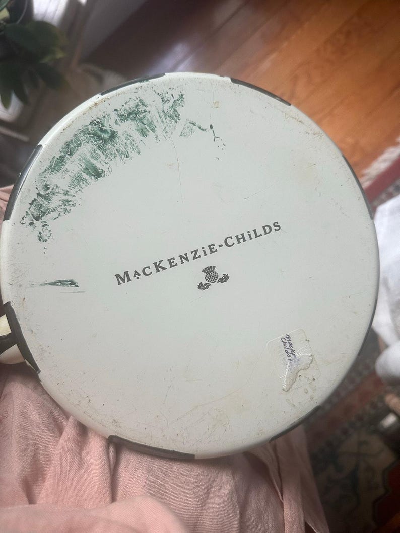 MacKenzie-Childs teapot Black & White Check MISSING Lid project decor damaged wooden handle large zdjęcie 8