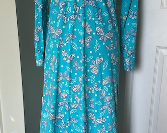 Lilly Pulitzer The Lilly Vintage Blue Maxi Dress with Butterflies Sz XS/S Palm beach preppy rare long long sleeve NO BELT
