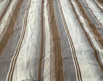 Vintage wool throw blanket brown beige cream gray mid century fringed 60x60”
