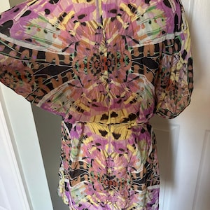 Anthropologie Leifsdottir 100% Silk Mini Dress butterfly bohemian sz 8 tie dye image 13