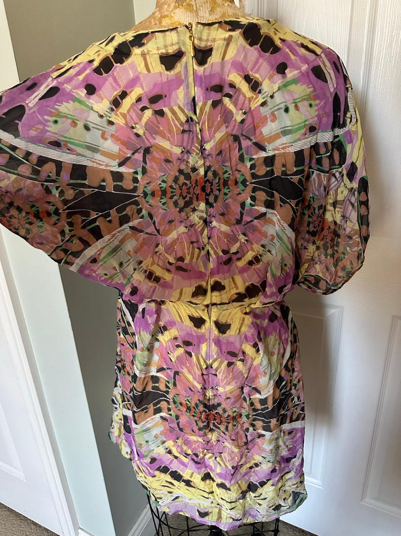 Anthropologie Leifsdottir 100% Silk Mini Dress butterfly bohemian sz 8 tie dye image 13