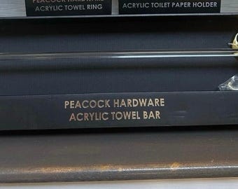 Peacock acrylic towel bar holder gold birds lucite style new in box art deco
