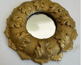 Vintage Round mirror Antique Gilt style wall hanging ornate gallery wall unique 6”